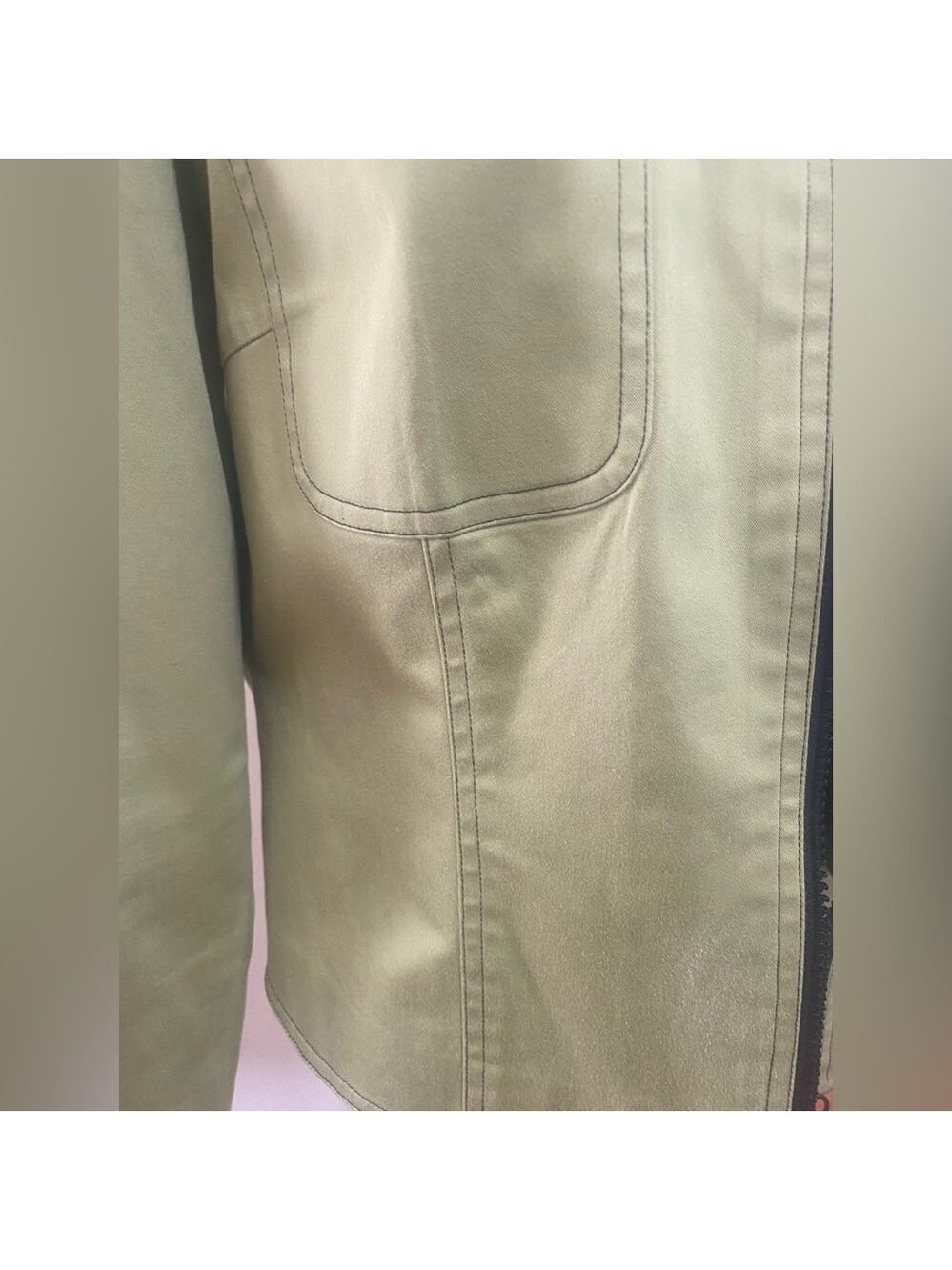 90S CHARTREUSE W BLACK FRONT ZIP LINED CROPPED COLLARLESS BLAZER NORMCORE 8 - Picture 5 of 8